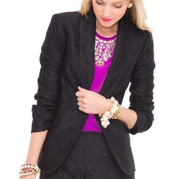 Lilly Pulitzer Black Two Tone Feather Lace Lined Campbell Blazer Suit Jacket 10 - Picture 1 of 11